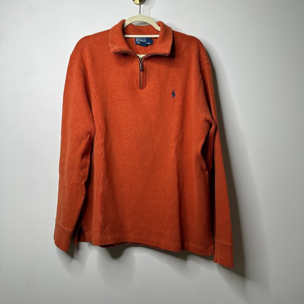 Polo by Ralph Lauren Orange 1/4 Zip Sweater 100% Cotton Men's Large